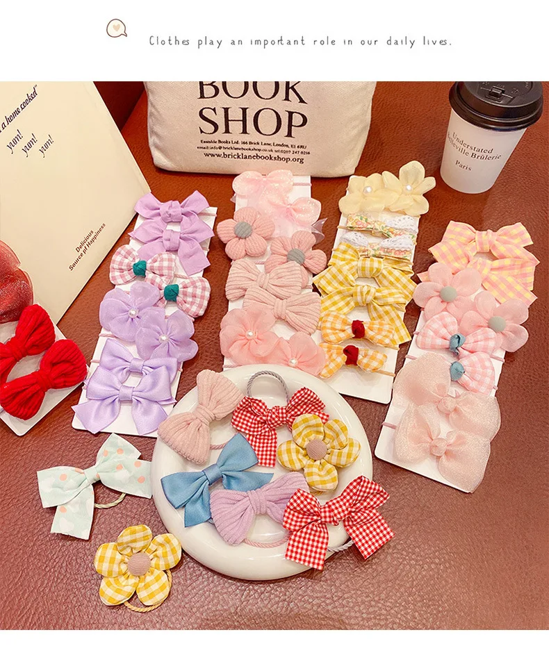 10Pcs/Set Big Bow Flower Elastic Hairbands Children Girls Sweet Hair Ties Fashion Headbands Hair Bows Rubber Band For Kid