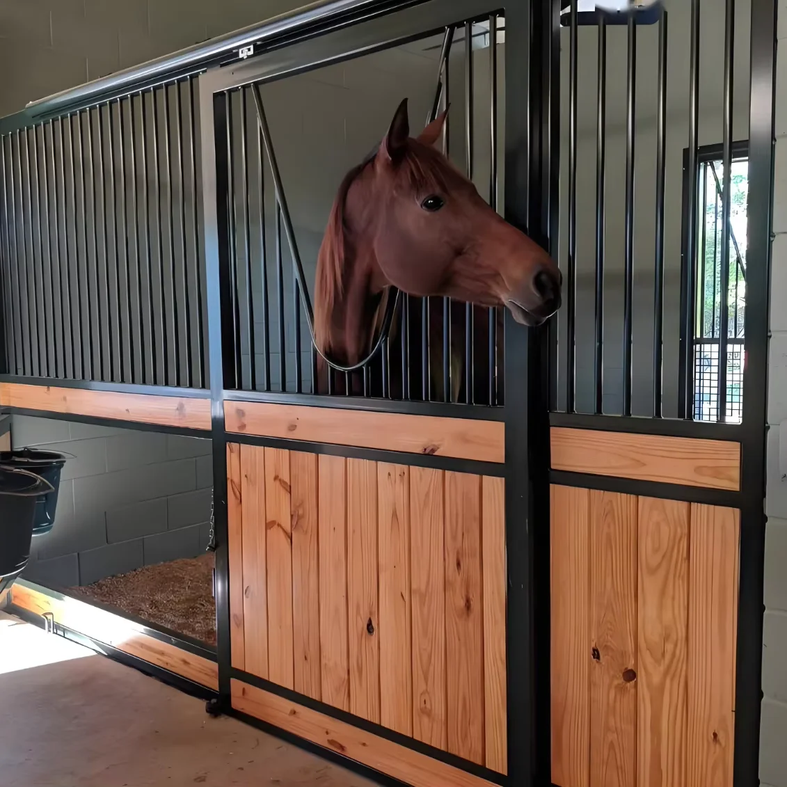 Manufacturers China High Quality Galvanised Wooden Steel Bamboo Horse Stall Fronts Mobile Horse Stables With Feeder