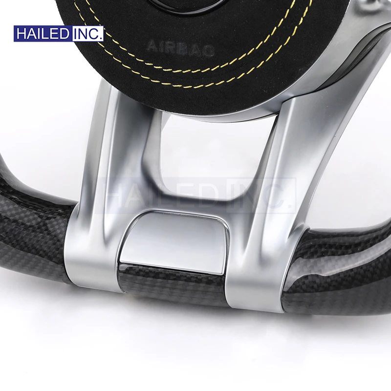 HAILED  With Led Half Alcantara Leather Volant Carbon Fiber Steering Wheel for Mercedes Benz C63s W205 W176 W221 CLS CLA AMG