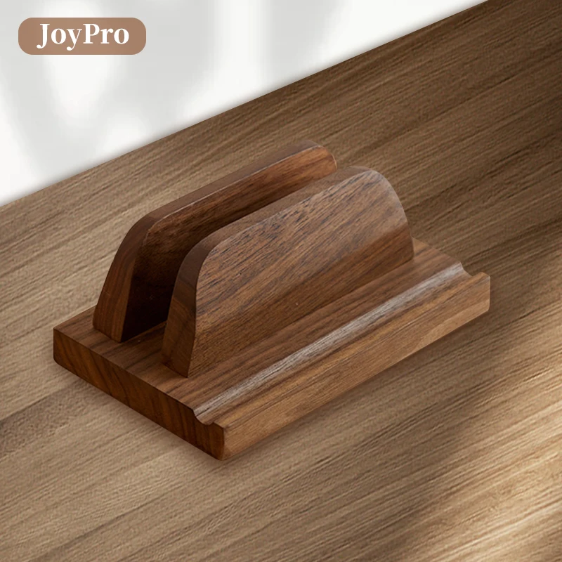 Joypro Walnut Wood Table Laptops Stands Holder Phone Tablet Vertical Laptop Stand Wooden Desktop Laptop Holder for Office Home