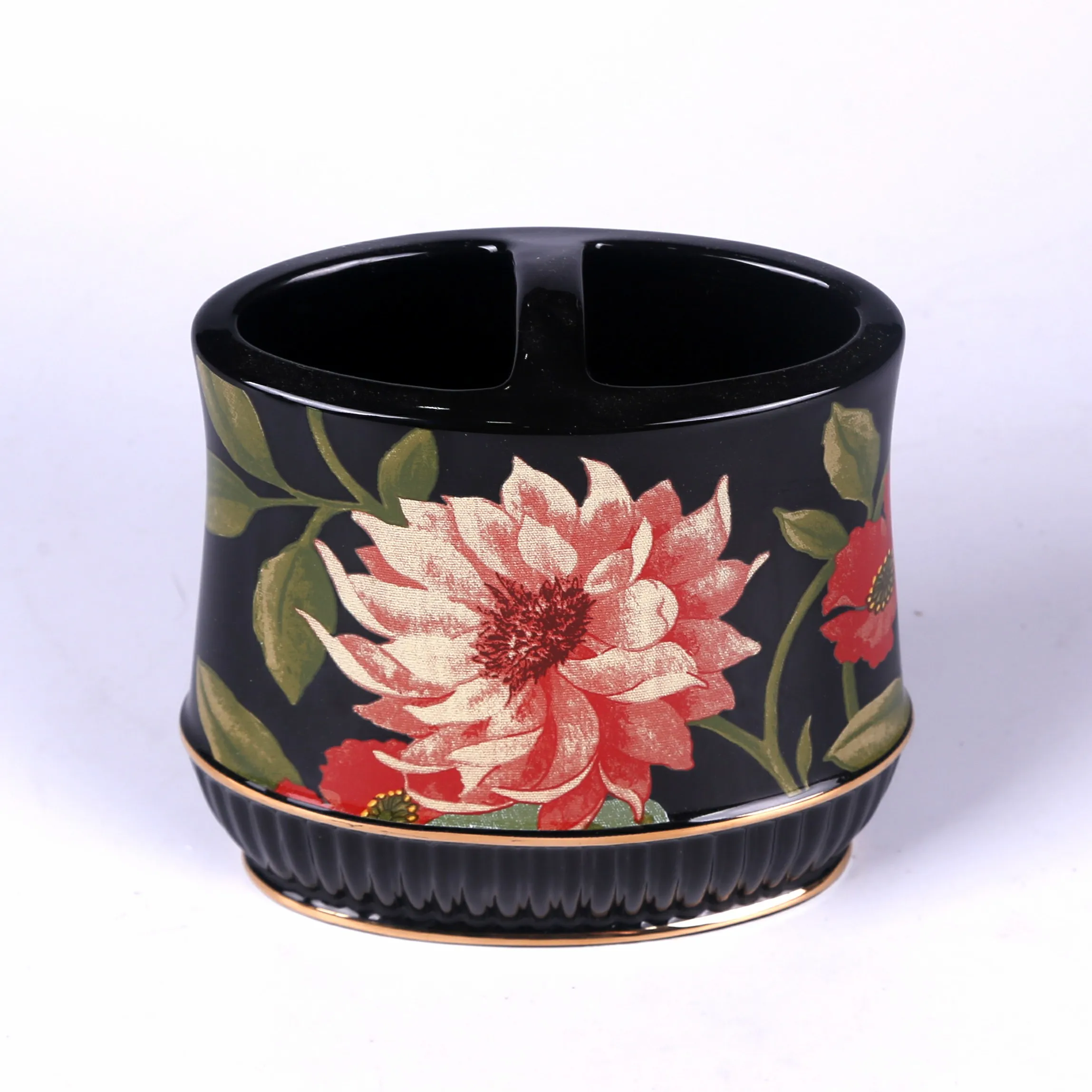 JIA SHUN 6 piece home hotel bathroom products black ceramic flower decal bathroom accessories set