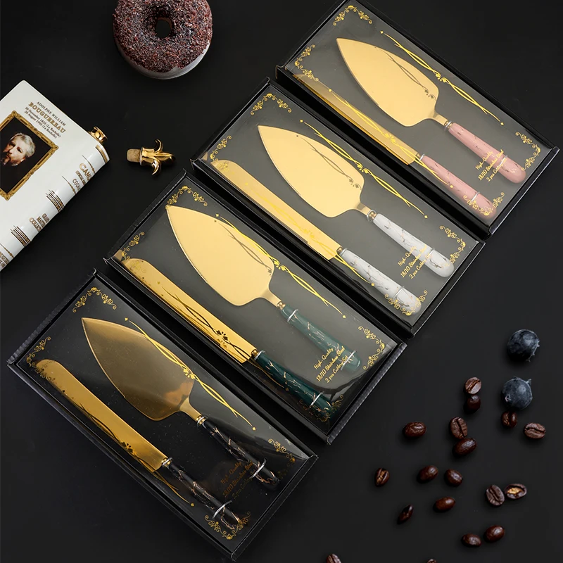 Party Wedding ceramic handle cake server cake knife set with box gold-plated Cake knife shovel and pizza shovel butter knife