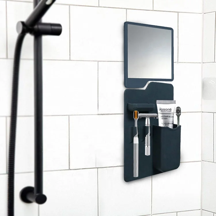 OEM/ODM New Design Silicone Shower Waterproof Bathroom Organizer Wall Mount Toothbrush Holder/Razor Holder With Bathroom Mirror