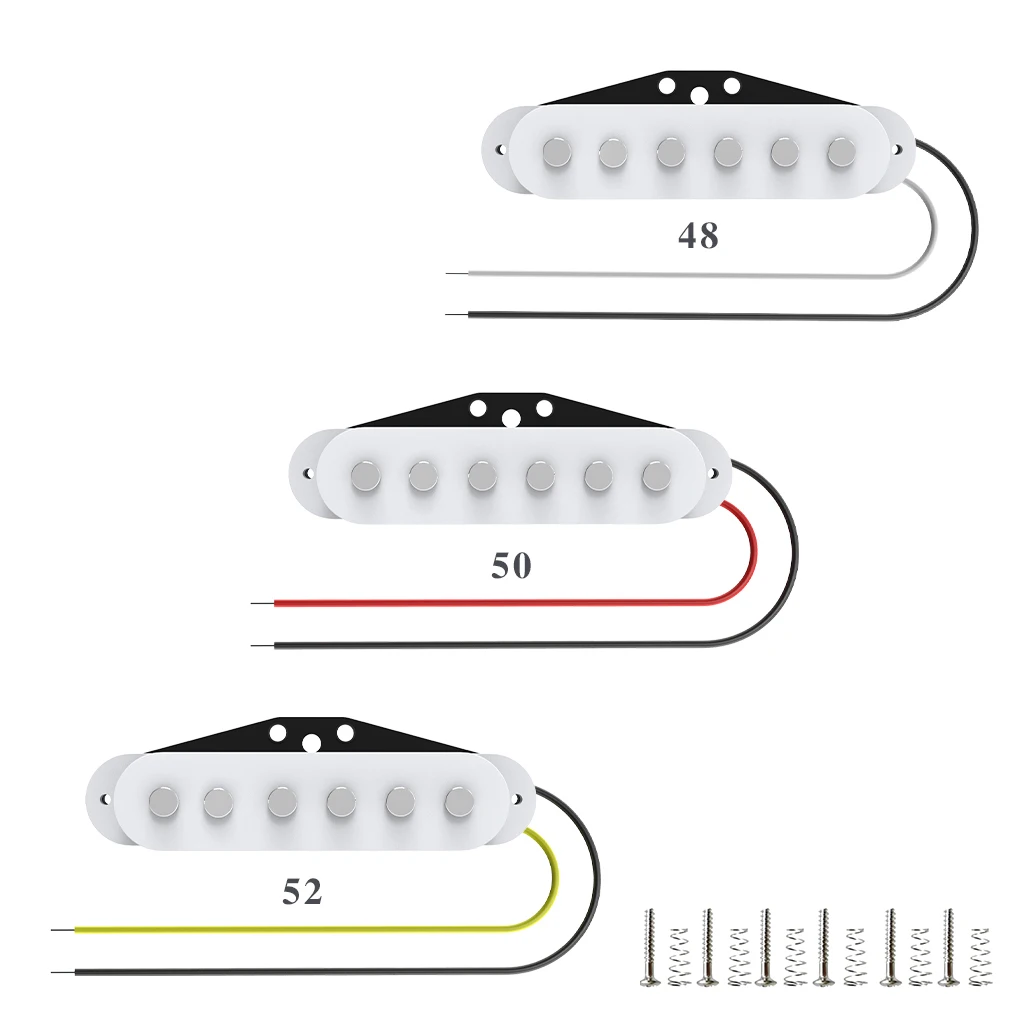 NAOMI SSS Set Electric Guitar Pickup N-M-B 48mm/50mm/52mm Ceramic Magnet W/ Screws & Springs For ST Guitar White Set