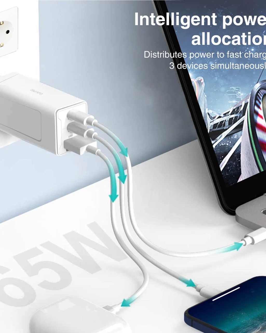 USB C Charger GaN Tech 65W Dual Port PD Wall Charger for MacBook