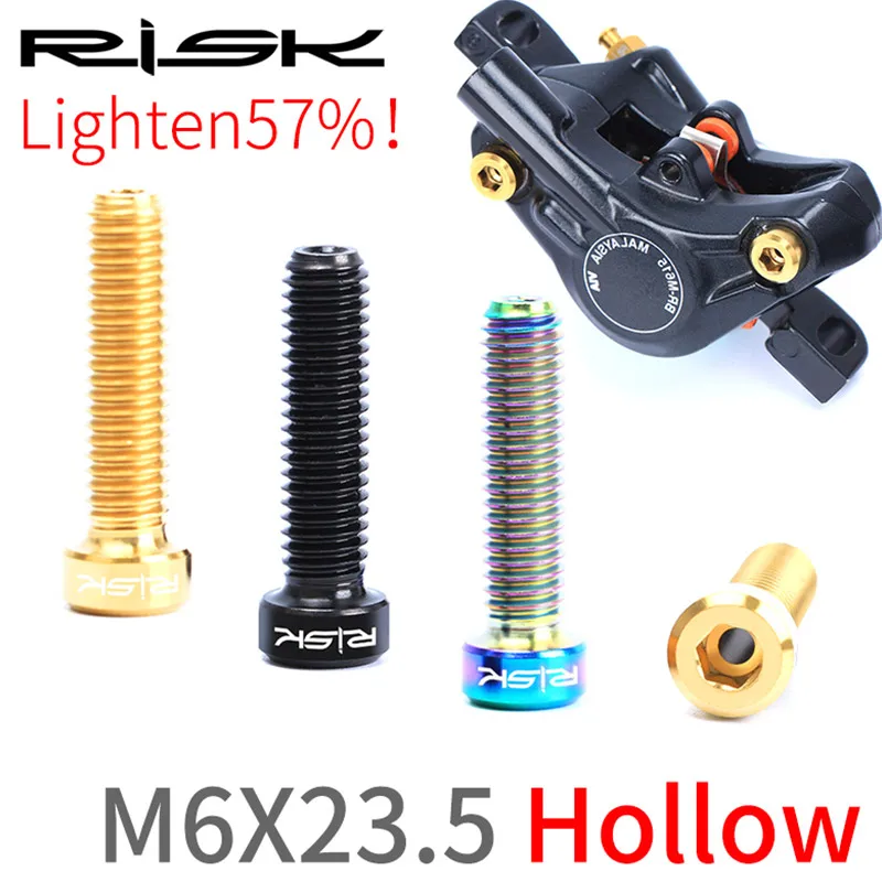 2pcs Risk MTB Bike Disc brake Caliper Bolts Titanium Alloy M6*23.5mm Bicycle Screws Hollow for SHIMANO DEORE XT and SRAM GUIDE