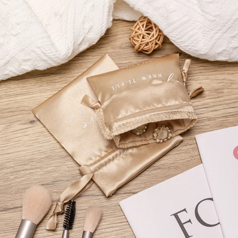 Custom Logo Luxury Jewelry Storage Small Silk Satin Drawstring Pouch Satin Dust Bag For Bracelets Purse Shoes Covers