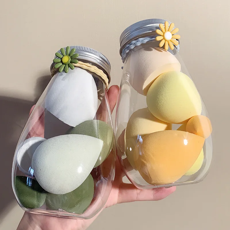 6pcs Canned makeup Sponge Eggs Sunflower Accessories Cosmetic Plastic Bottle Sponge Eggs Mass Wholesale