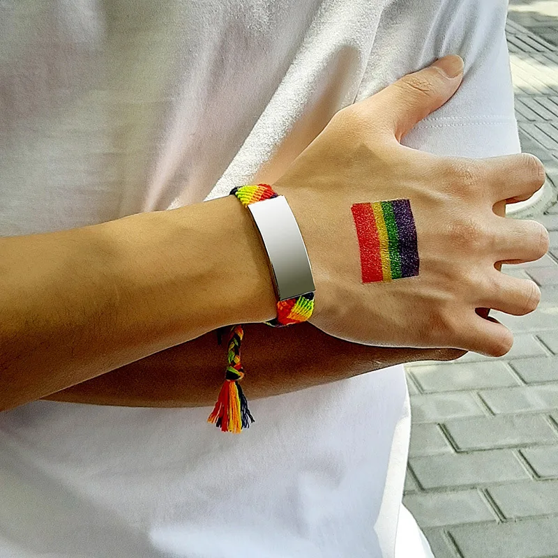 Yiwu Meise Stainless steel gay adjustable woven rainbow