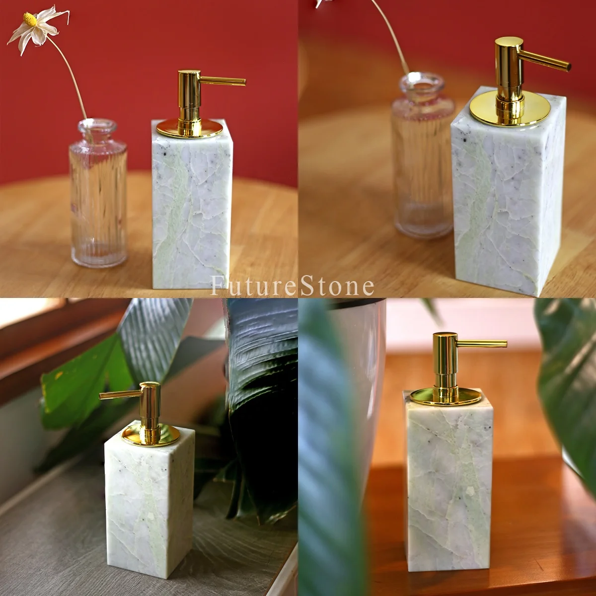 Customized Natural Marble Shampoo Bottle 300/400/500/600ml Square Lotion Pump Shampoo Bottle Shower Gel Bottles Packaging