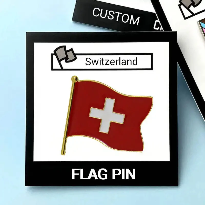 Wholesale Crossed Kuwait France Canadian Flag Lapel Metal Magnet Pin Badge American Uae Switzerland flag pin