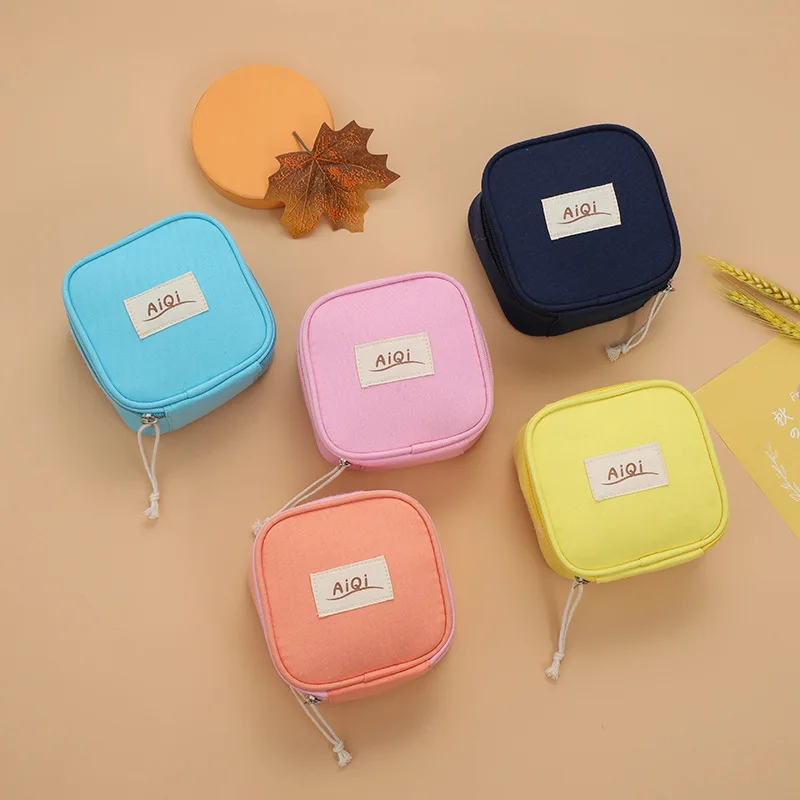 Portable Girls Female Lipstick Makeup Bag Canvas Sanitary Napkin Pads Storage Bag