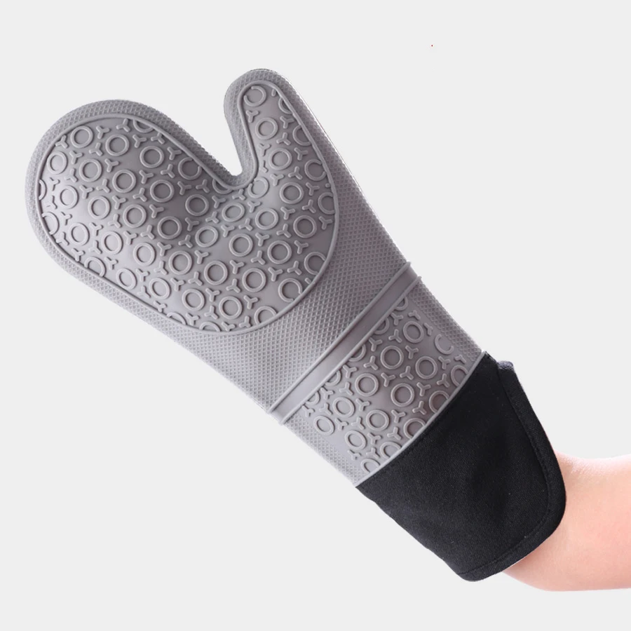 Thickening Kitchen Cooking Heat Resistant  Long Cotton Silicone Grill BBQ Gloves  Non-Slip Double Oven Gloves Mitts