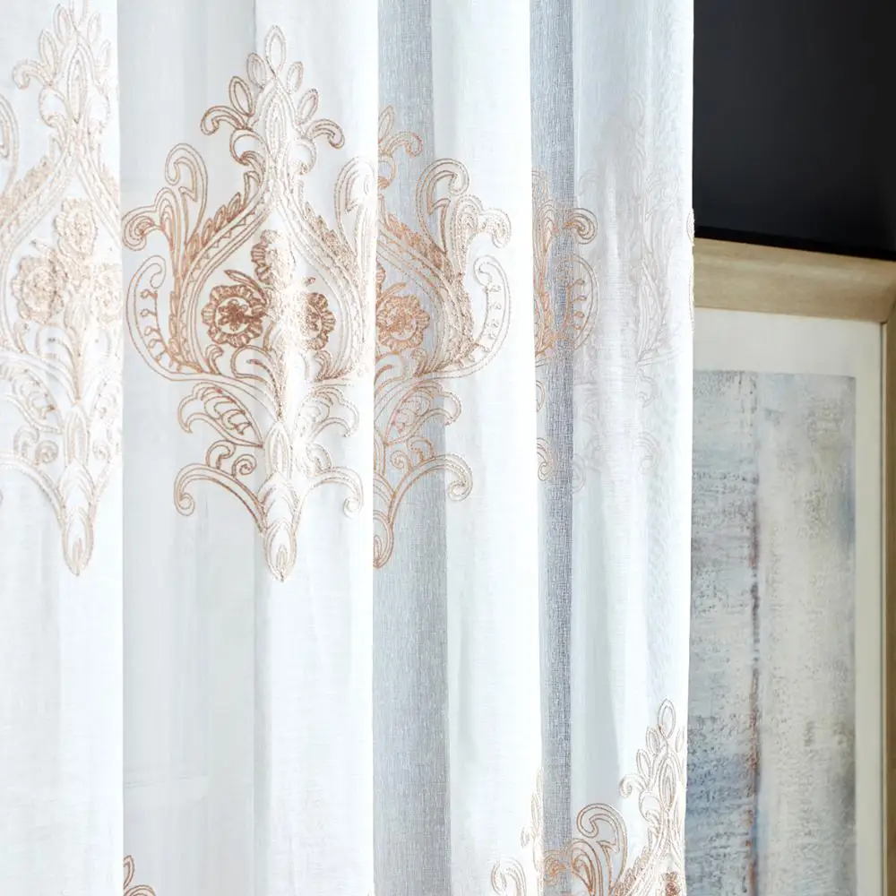 2018 Hot Style Door Embroidered Window Curtain Continuous Sheer Curtain Fabric Linen Sheer Curtains Best Selling Customized