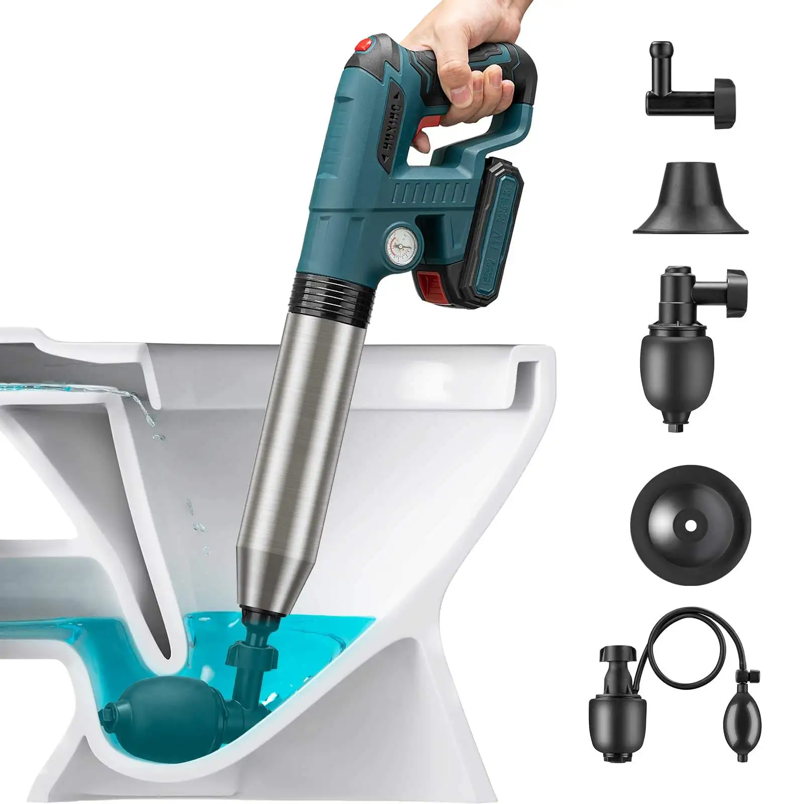 2024 Electric Toilet Plunger Heavy Duty Drain Clog Blaster Unclog Gun Powerful Pneumatic Dredge Equipment High Pressure Plunger