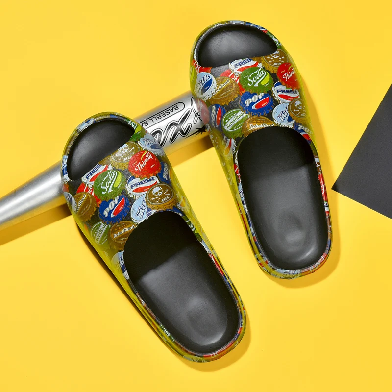 Ziitop Dropshipping Yeezy Slippers Graffiti Printing Slip Resistant Flip-flops Custom Mens flip flops