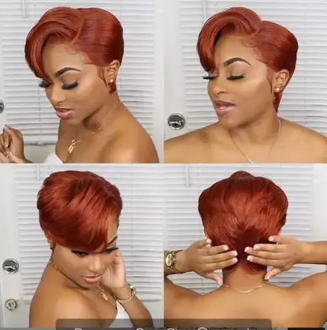 Wholesale Indian Virgin Ginger Orange Straight Short Pixie Cut 13x4x1 T Part Lace Wig Human Hair Lace Front Wigs for Black Women