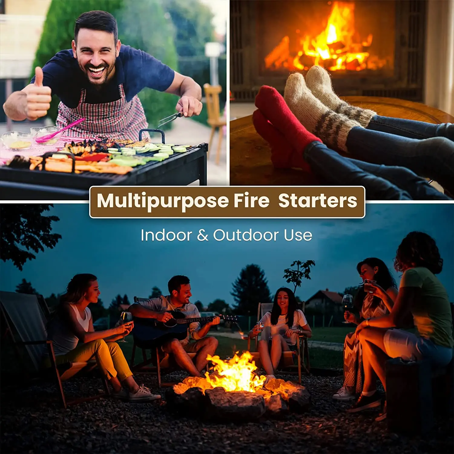 BBQ Grill Camping Firestrarter Wood Stove Smoker Pellets Lump Charcoal Fireplace 100% All Natural Wood Fire Starter 24 Squares