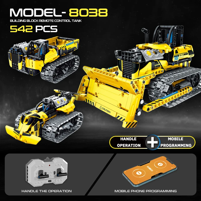 542pcs Engineering Bulldozer 3 in 1 Remote Control Robot Toys App Control Stem Rc Robot Toys Diy Building Block Kit for Kids