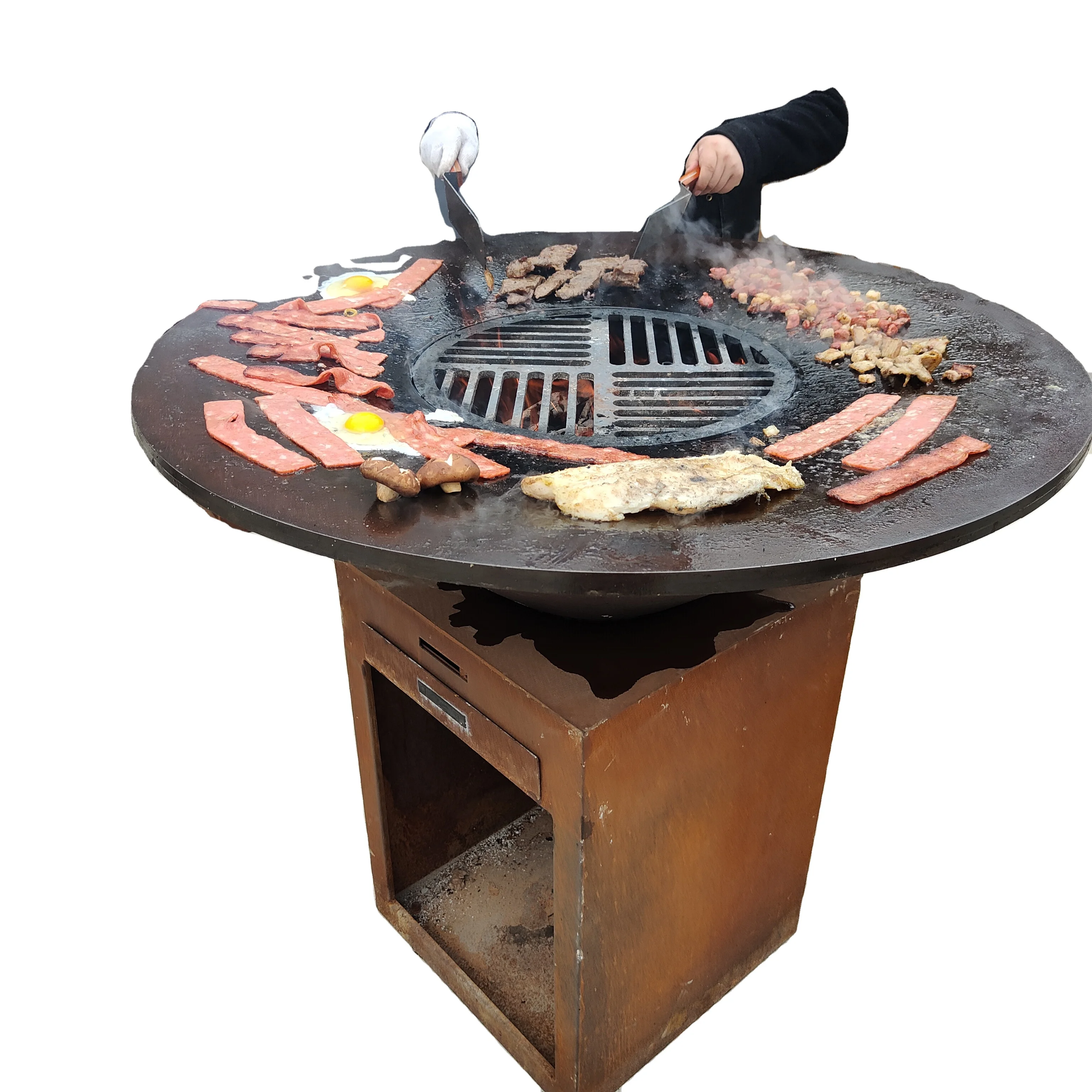 Коммерческий гриль для барбекю уличный кухонный угольный Кортен и стол костра дровяной