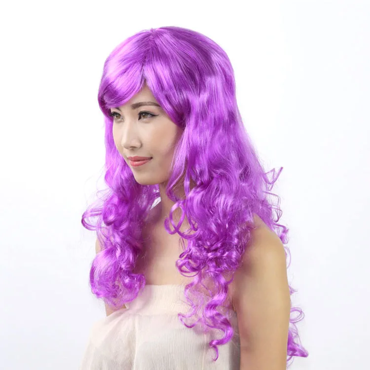 Cheap Colorful Synthetic Curly Wig 24IN Halloween Cosplay Hair for Girl Costume Party Wigs