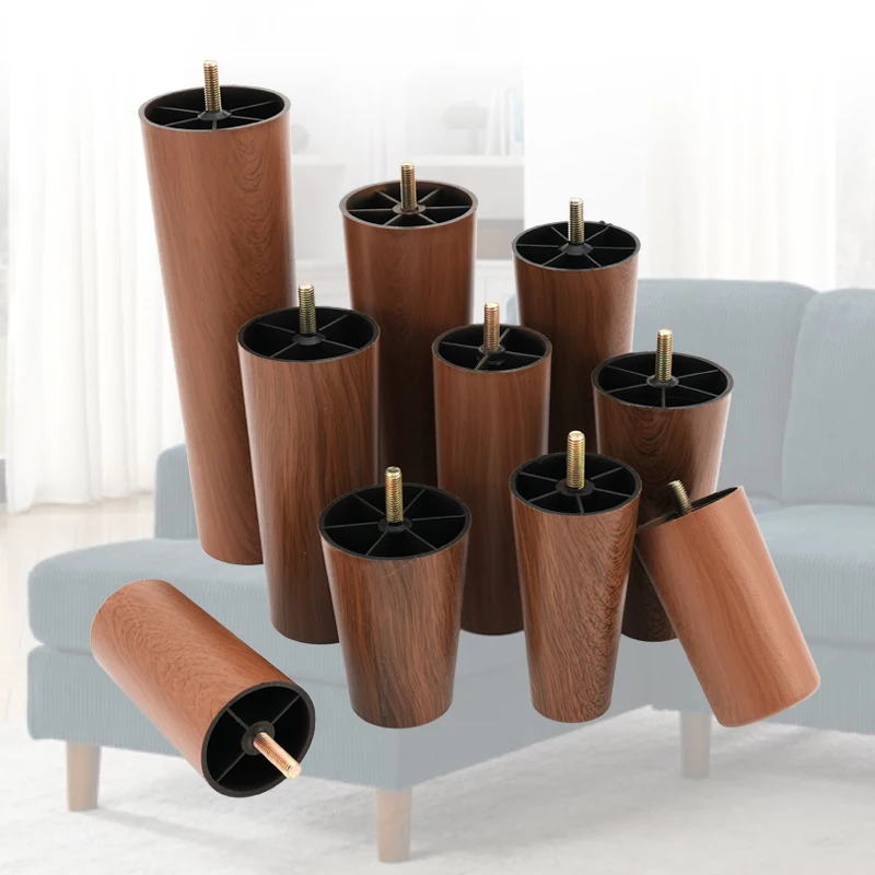 OEM Factory Round and Square Shape Strong Plastic Wood Wooden Brown Color Furniture Leg Accessories Fittings Sofa Feet Legs