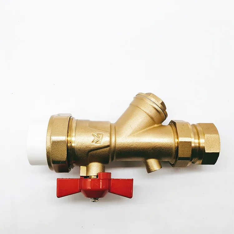 Manual DN25-DN32 pressure 1.6Mpa 1inch Female thread double true union ppr brass Multi-function water ball valve with filter