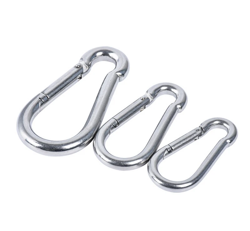 HXY offer M8 outdoor gourd shape 304 stainless steel snap hook carabiner spring lock hangematte carabiner hooks 8*80 snap hook