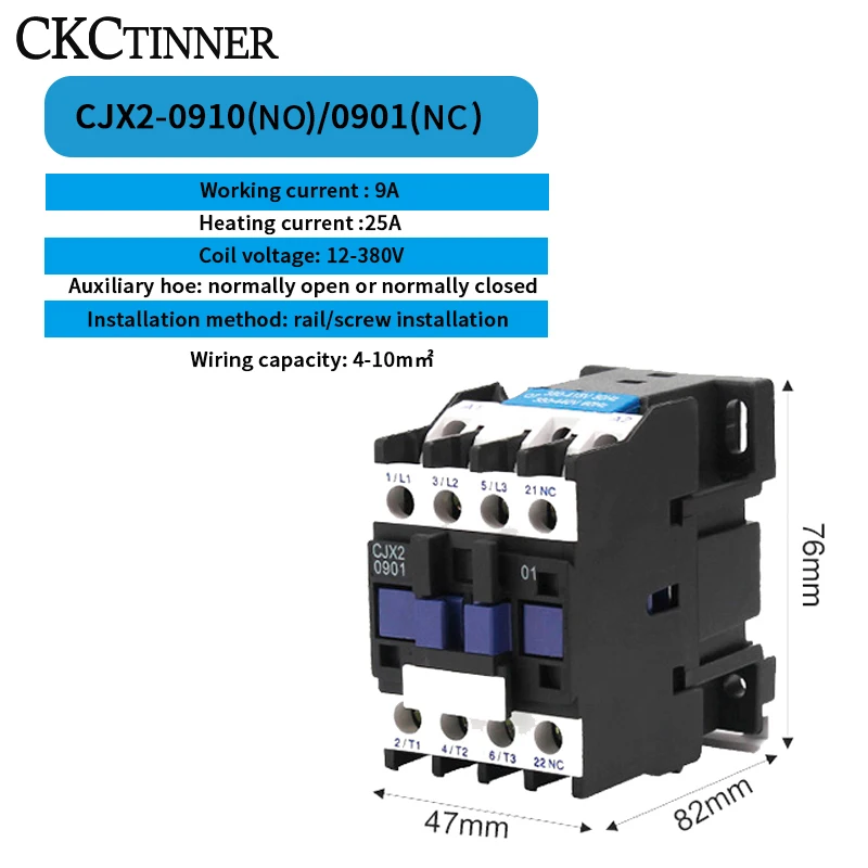 CJX2-0901/0910 50/60HZ 9A AC контактор переменного тока Din рейка крепление 3P + 1NO нормально открытый