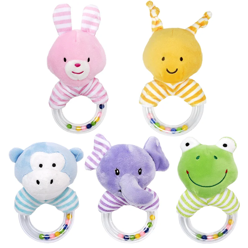2024Cartoon Cute Animal Soft Toy Baby Plush Soothing Doll with  Hand Ringing Bellhand bell baby cartoon animal hand grasping toy