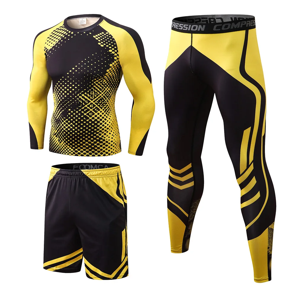 3 piece sets Compression Suits Men Quick Dry set Clothes Sport Running jogging Gym work out Fitness Tracksuit sweatsuit