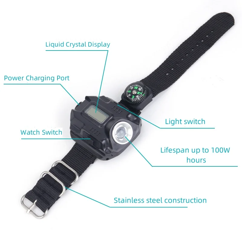 Emergency led bright flashlight usb bright flashlight multifunction Rechargeable Led watch light with battery