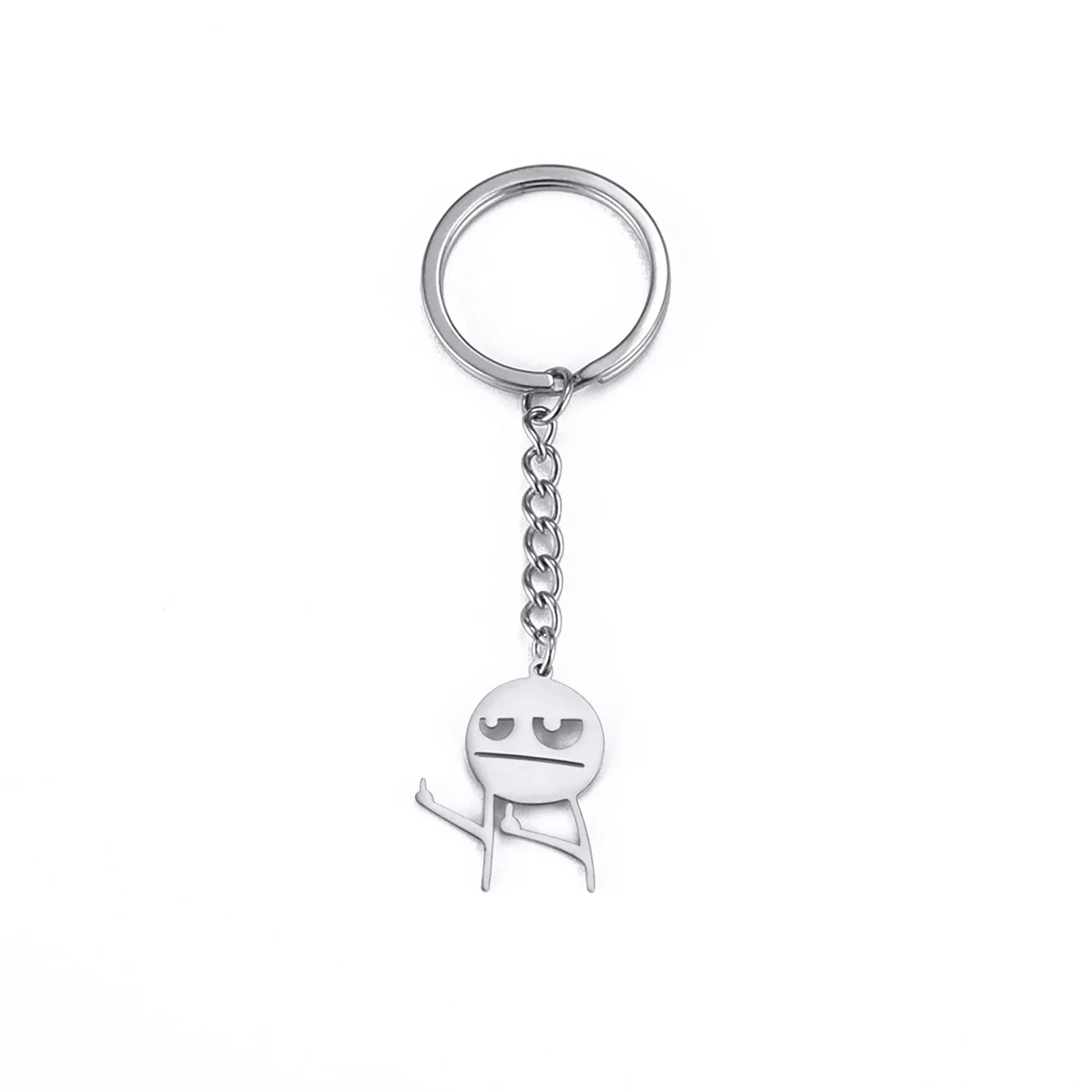 Funny Middle Finger Stickman Keychain Trend Stainless Steel Bag Car Key Pendant Couple Trinket Gift Keyrings