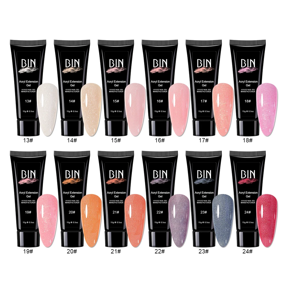 BIN Acrylic Nails Gel Product Glitter Hard Gel Nails Extension Long Lasting Extension Soak Off Gel Acrylic Nail
