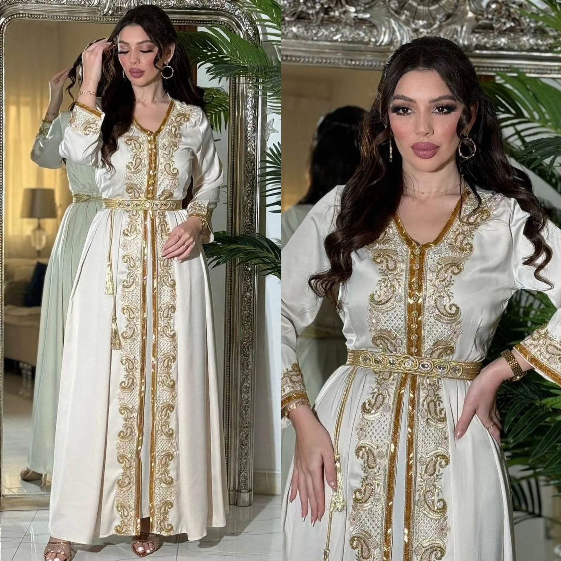 Muslim Eid Women Two Piece Suit Dress Embroidery Diamond Abaya Party Dresses Luxury Abaya Caftan Kaftan Elegant 2 Piece Abaya