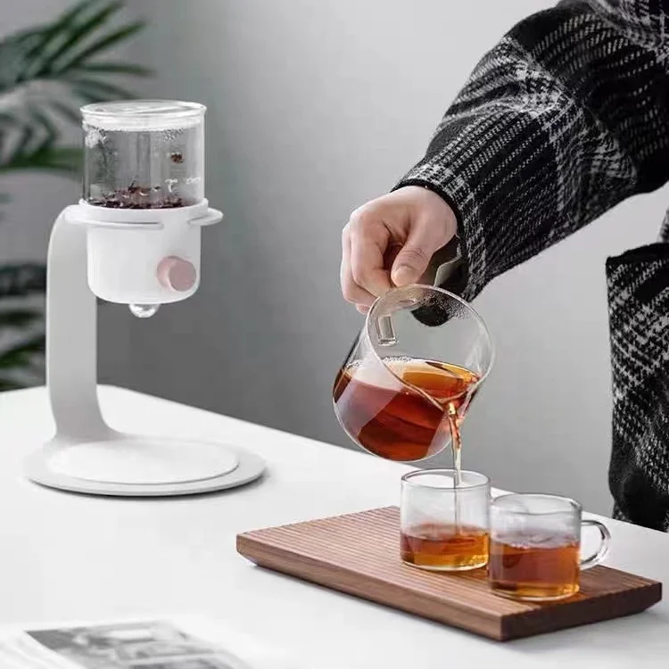 Newest style glass and stainless steel tea cup and coffee pot set with non-slip mat 2022