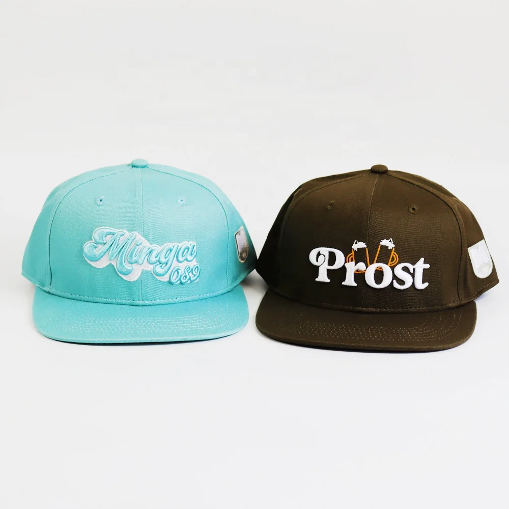 3D Embroidery Logo Custom 6-Panel Flat Brim Snapback Cap Hat