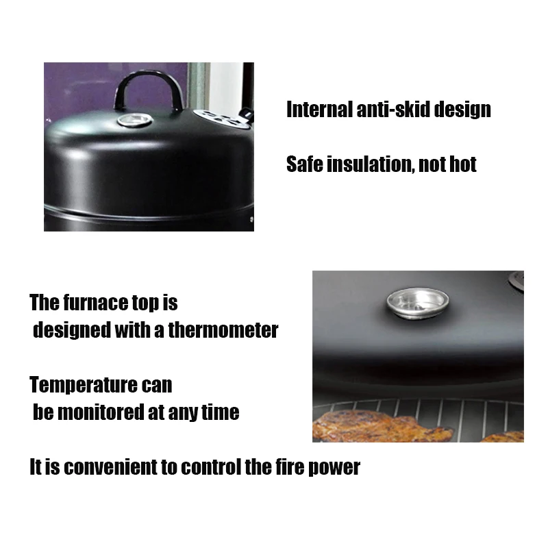 3-in-1 High-Pressure Outdoor Patio BBQ Grill Black Smoke Oven Carbon Iron Metal Folding Braised Charcoal Fuel for 5 People