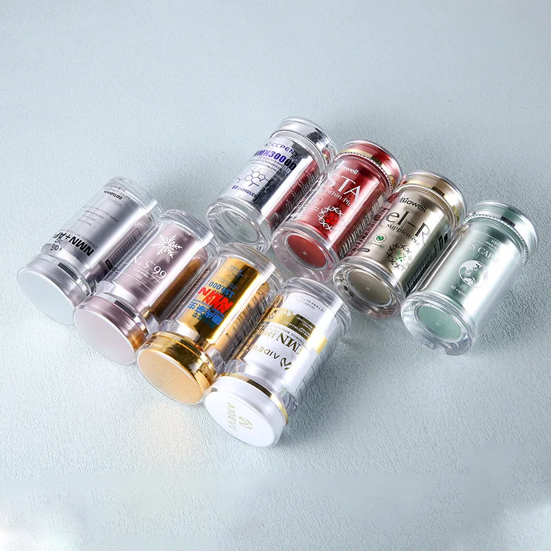 CUSTOM PS Pill Bottle with Inner Container Customer Design Printing Empty Bottles for Pills Capsule Tablet Vitamin Supplement