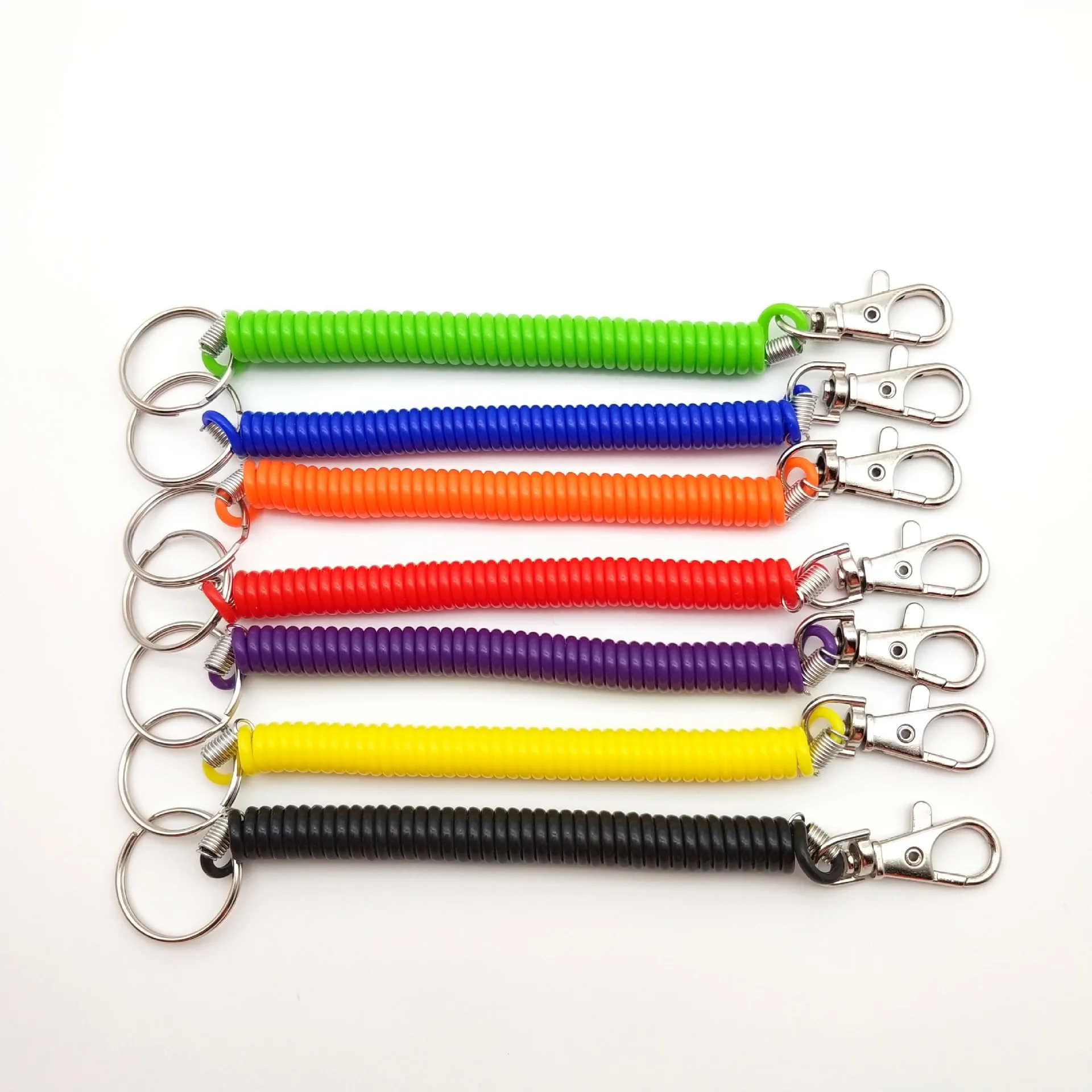 Plastic spring Elastic rope extension coil spiral coiled cord with keyring