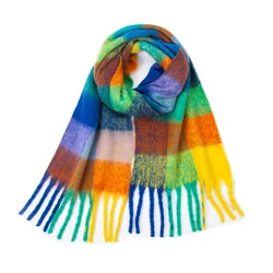 Custom Winter new fashion loop yarn thickened shawl mohair thick whisker colorful grid scarf for women luxury
