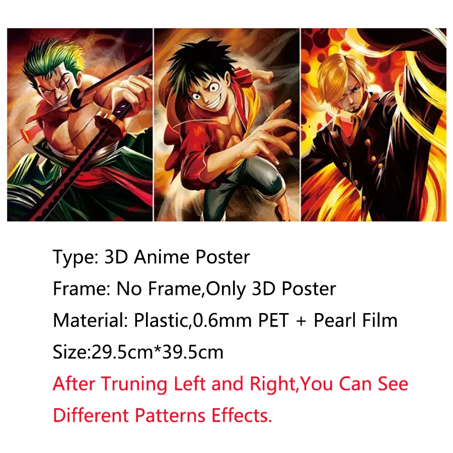 Wholesale Anime Printed Narutos Dragon Ball One Piece Wanted Demon Slayer Poster 3D Flip Lenticular Anime Poster