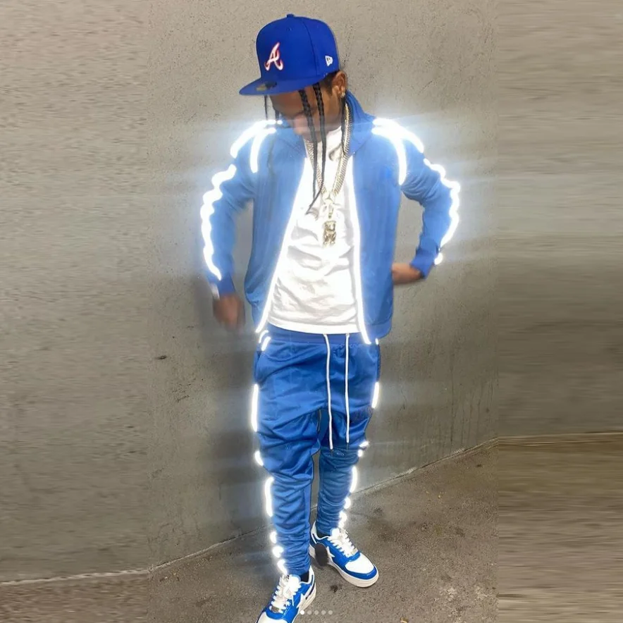 Custom Stripe Sweatsuit Joggers 2 Piece Sets Zipper Jogging Suits 3m Reflective Tracksuits For Men