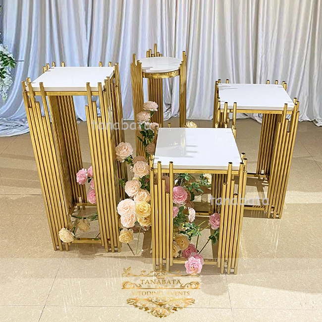 party rental used gold stainless steel wedding decoration flower stand