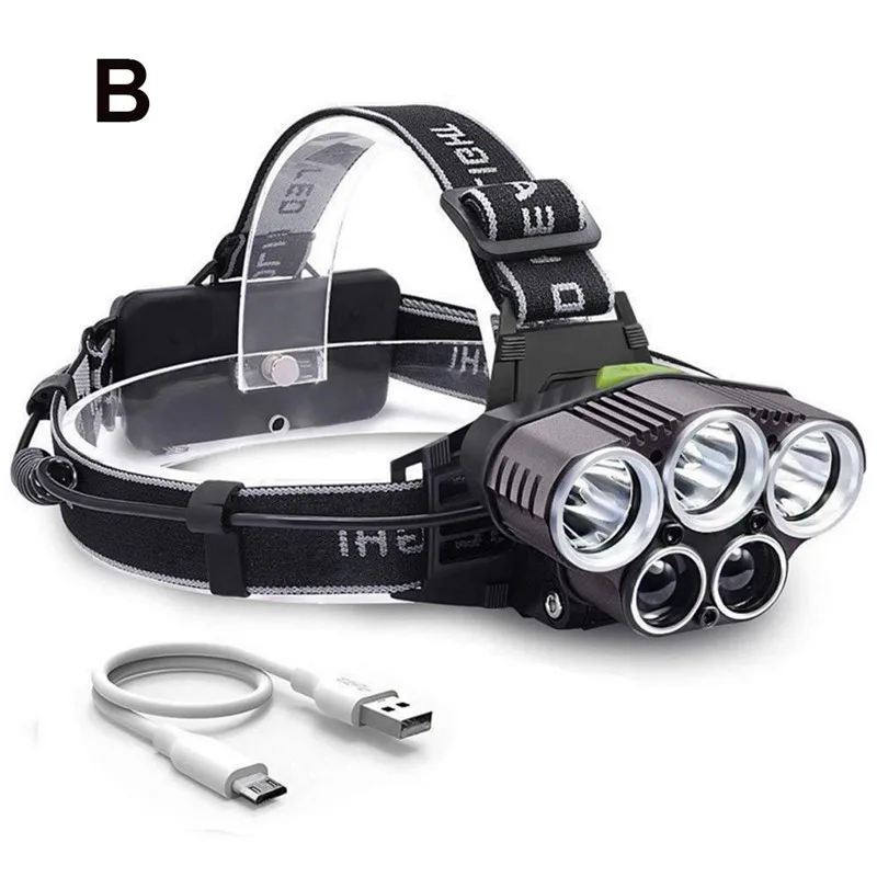 5 LED Powerful Rechargeable Headlamp with 6 Modes Ultra Bright Outdoor Camping Flashlight