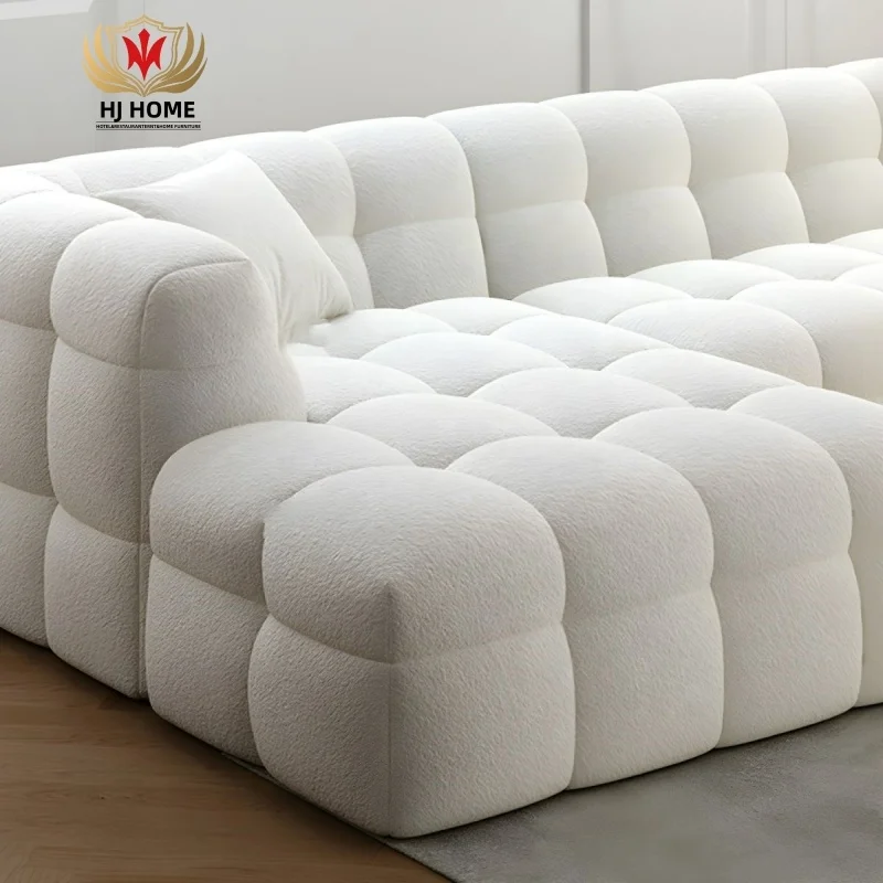 HJ HOME Scandinavian Living Room Sectional Sofas Modern White L-Shape Modular Sleeper Sectional Sherpa Cloud Couch