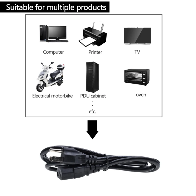 Manufacturer US NEMA5-15P 3 prong Type-A to C13 power cable 1.5m 10A250V for Computer Cabinet PDU UPS extension power cord