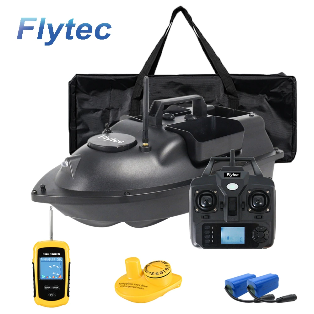 Flytec 500M Wireless RC Bait Boat Hook Bait Post 3 Hoppers 2 Motors,LCD GPS Sonar Fish Finder With Bag 2 Batteries for Fishing