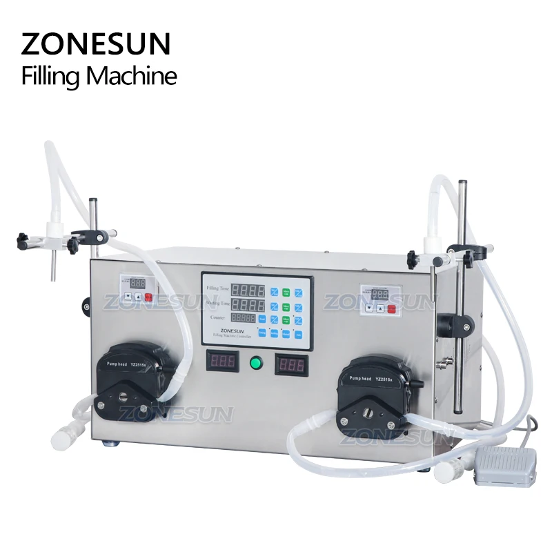 ZONESUN 2 Heads Perfume Water Juice Essential Oil Electric Digital Control Peristaltic Pump Liquid Filling Machine 3-2500ml