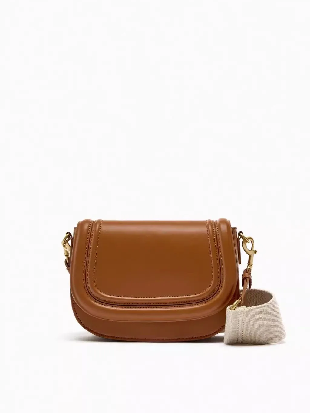 ZA04 Wholesale new style canvas and PU leather patchwork ladies shoulder bags wide strap saddle purses for women